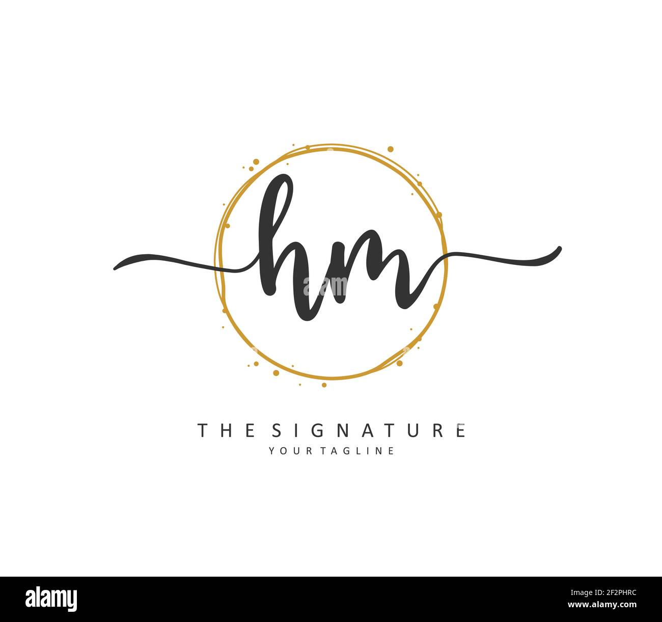 H M HM scrittura a mano della lettera iniziale e logo della firma. Un logo iniziale di calligrafia concettuale con elemento modello. Illustrazione Vettoriale
