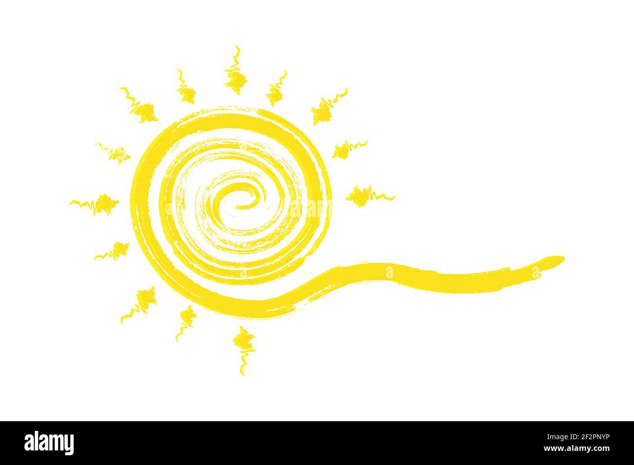 Sole estivo luminoso con raggi e un treno per il design e la decorazione a tema. Design piatto Illustrazione Vettoriale