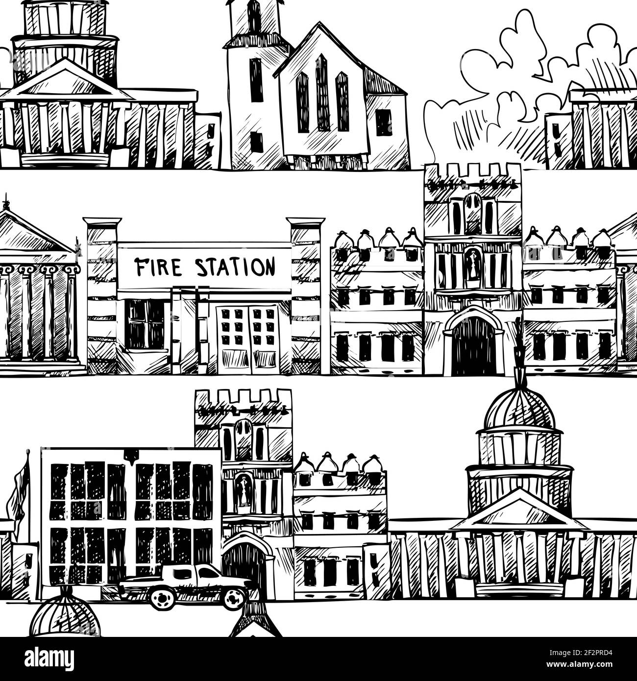 Sfondo senza interruzioni con edifici governativi chiesa museo università in linea illustrazione vettoriale Illustrazione Vettoriale