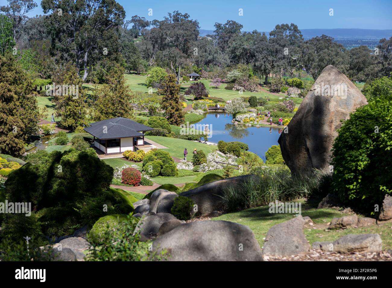Vista rialzata sul Cowra Japanese Garden, NSW, Australia Foto Stock