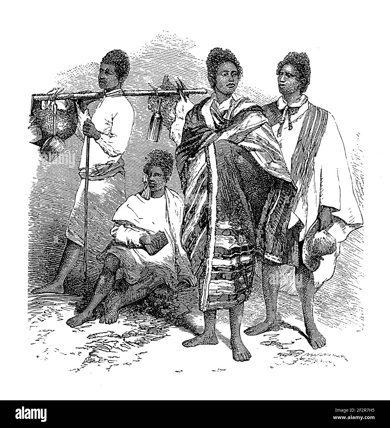 Illustrazione del XIX secolo della popolazione di hova del Madagascar. Incisione pubblicata su Systematischer Bilder-Atlas zum Conversations-Lexikon, Ikonographisch Foto Stock