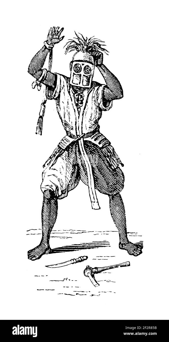 Antica incisione ottocentesca di una ballerina di Bambara. Illustrazione pubblicata in Systematischer Bilder-Atlas zum Conversations-Lexikon, Ikonographische E. Foto Stock