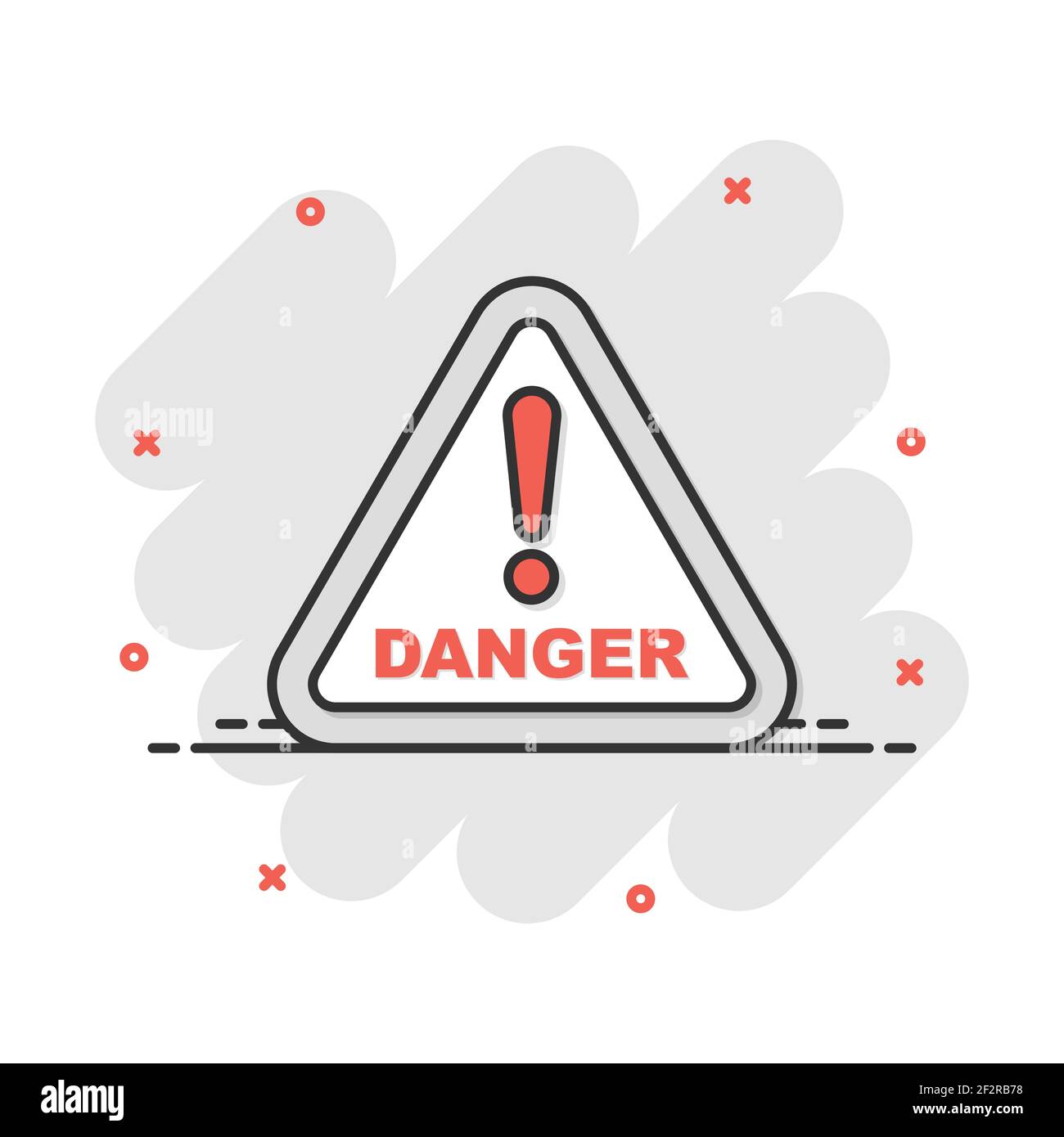 Vector cartoon Danger Icona in stile fumetto. Attenzione attenzione firmare illustrazione pittogramma. Pericolo di spruzzi di business il concetto di effetto. Illustrazione Vettoriale