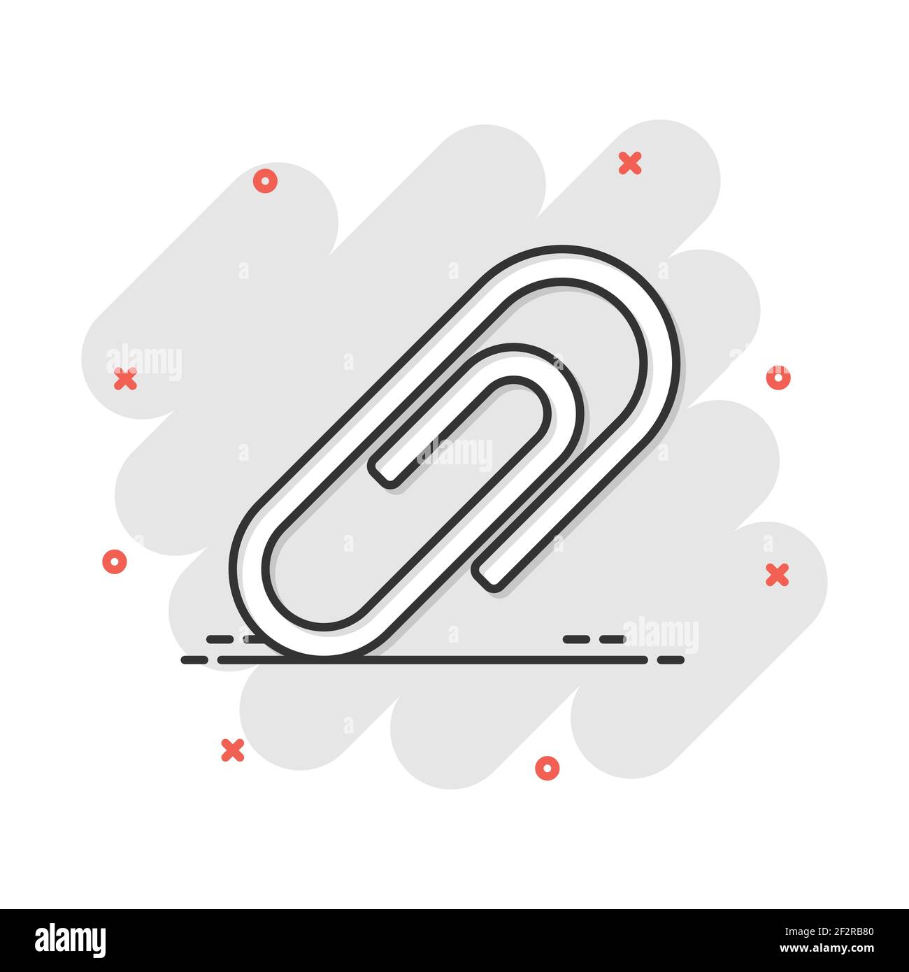 Vector cartoon clip di carta icona allegato in stile fumetto. Concetto di graffetta illustrazione pittogramma. Per allegare un file business effetto splash concept. Illustrazione Vettoriale