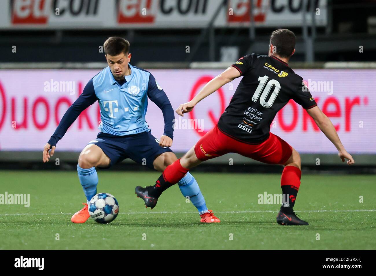 ROTTERDAM, PAESI BASSI - MARZO 12: Gabriel Culhaci del FC Utrecht U23, Luigi Bruins di SBV Excelsior durante la partita di Keukenkampioen Divisie tra SB Foto Stock