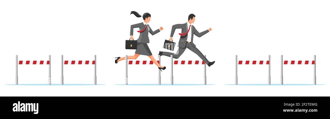 Uomo d'affari e donna che competono in steeplechase Illustrazione Vettoriale