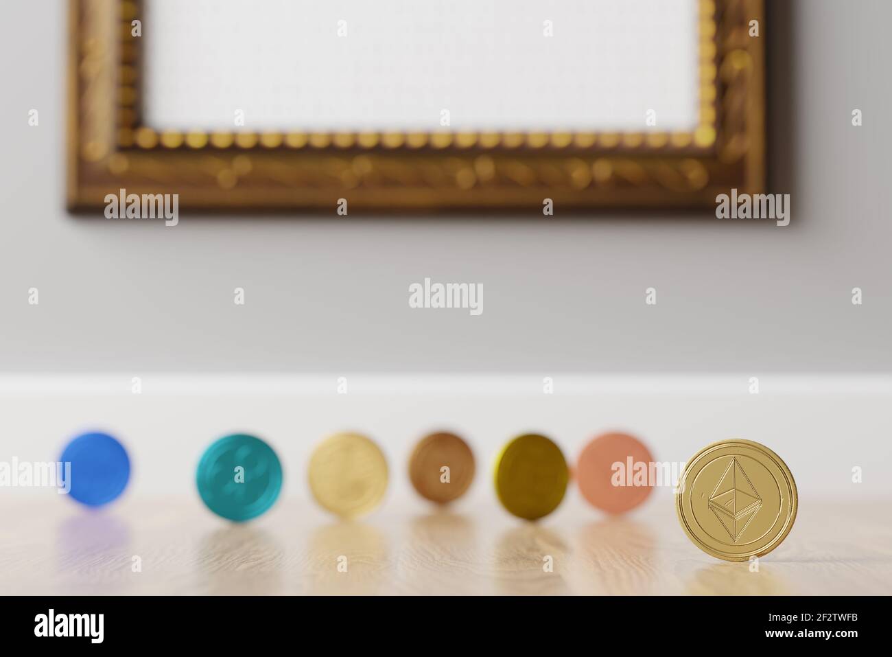 Gettoni non fungibili NFT criptovaluta art. Paga per i collectibles unici nei giochi o art. 3d render NFT criptovaluta art concetto collectibles Foto Stock