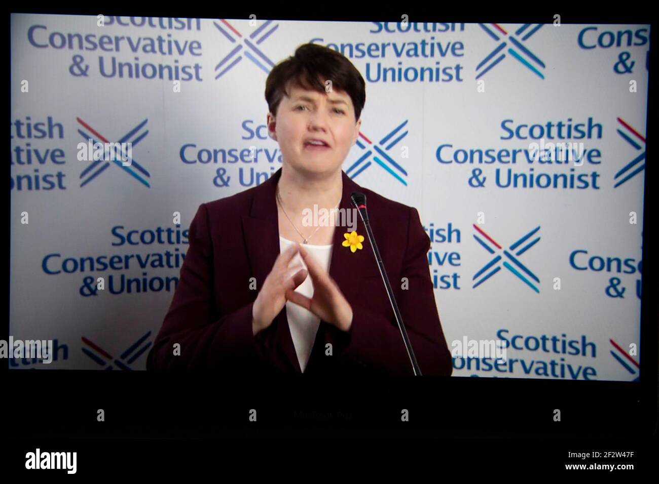 Edimburgo, Scozia, Regno Unito. 13 Marzo 2021. Nella foto: Ruth Davidson MSP, leader del conservatore scozzese Holyrood, ha parlato alla Conferenza Nazionale dei conservatori scozzesi (SCC21). Ruth ha dichiarato: "La Scozia non può permettersi altri cinque anni di questa ossessione SNP divisiva, distruttiva e distruttiva. "Nel bel mezzo di una pandemia globale, quando l'unica priorità dovrebbe essere quella di tirare insieme per sconfiggerla, per riportare il paese in piedi, la priorità della SNP è di dividerci di nuovo. Credit: Colin Fisher/Alamy Live News Foto Stock