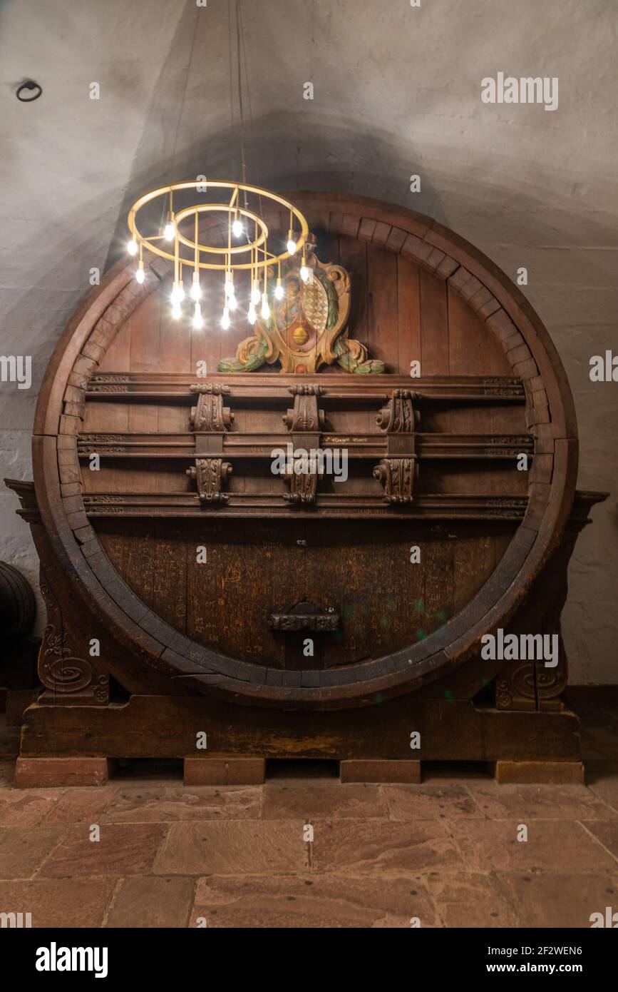 Grande Heidelberg Tun, è una grande iva del vino contenuta all'interno delle cantine del Castello di Heidelberg., Germania Foto Stock