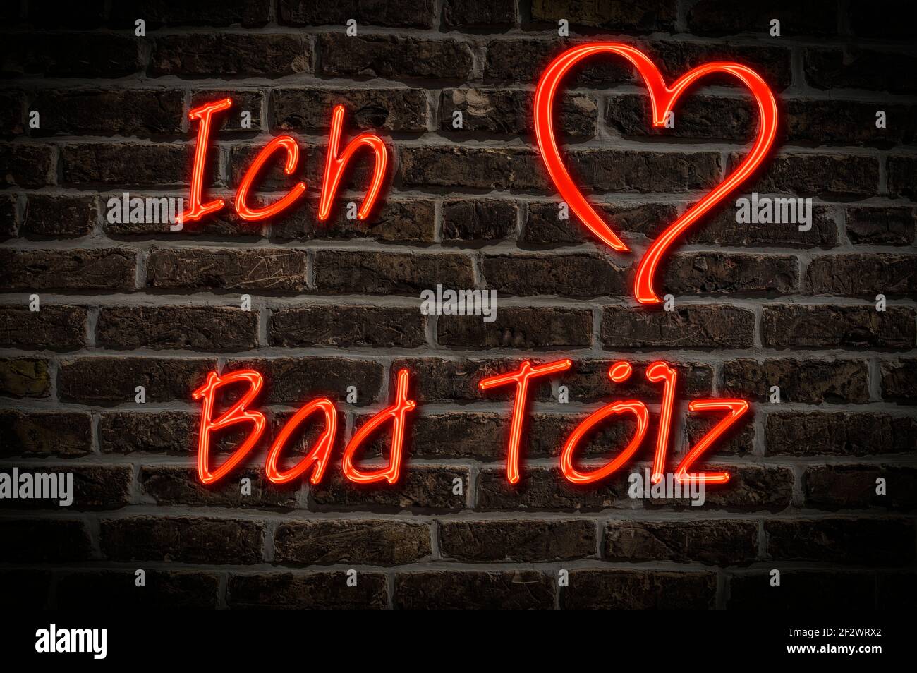 Leuchtreklame, Ich liebe Bad Tölz, Bayern, Deutschland, Europa | Pubblicità illuminata, amo Bad Tölz, Baviera, Germania, Europa Foto Stock