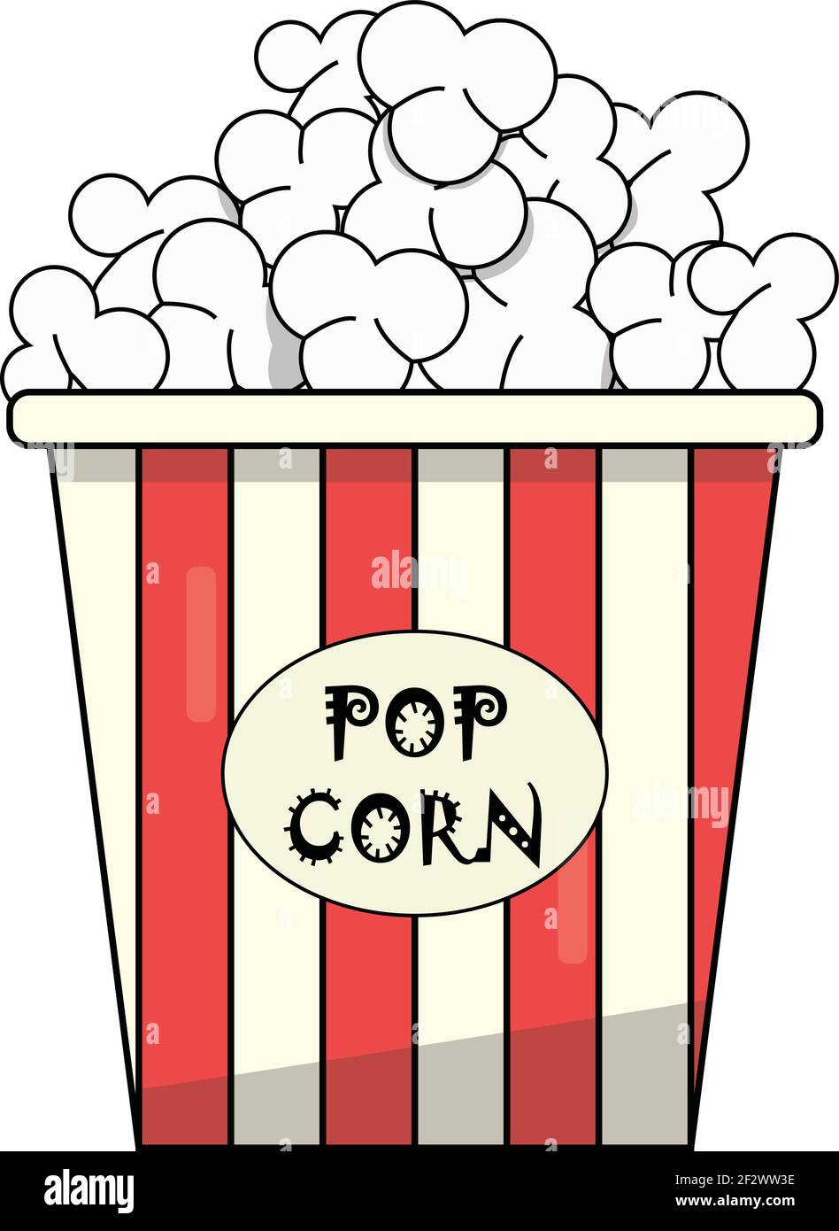 Rossa e bianca a strisce secchio di pop corn Illustrazione Vettoriale