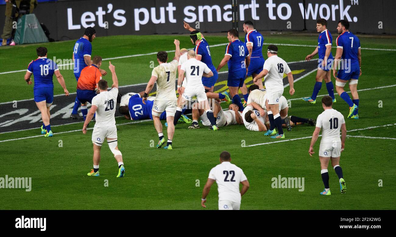 Twickenham Stadium, 13 marzo 2021 il Maro Itoje inglese si aggiudica la prova vincente durante la partita Guinness Six Nations al Twickenham Stadium, London Picture Credit : © Mark Pain / Alamy Live News Foto Stock