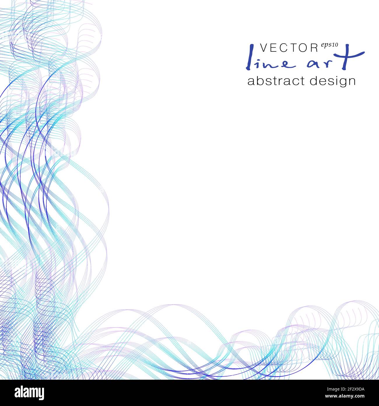 Disegno astratto di linea dell'arte. Pattern ondulato colorato, sottili curve a squadra. Blu, sfumatura pastello viola. Modello vettoriale moderno con spazio di copia. EPS10 Illustrazione Vettoriale