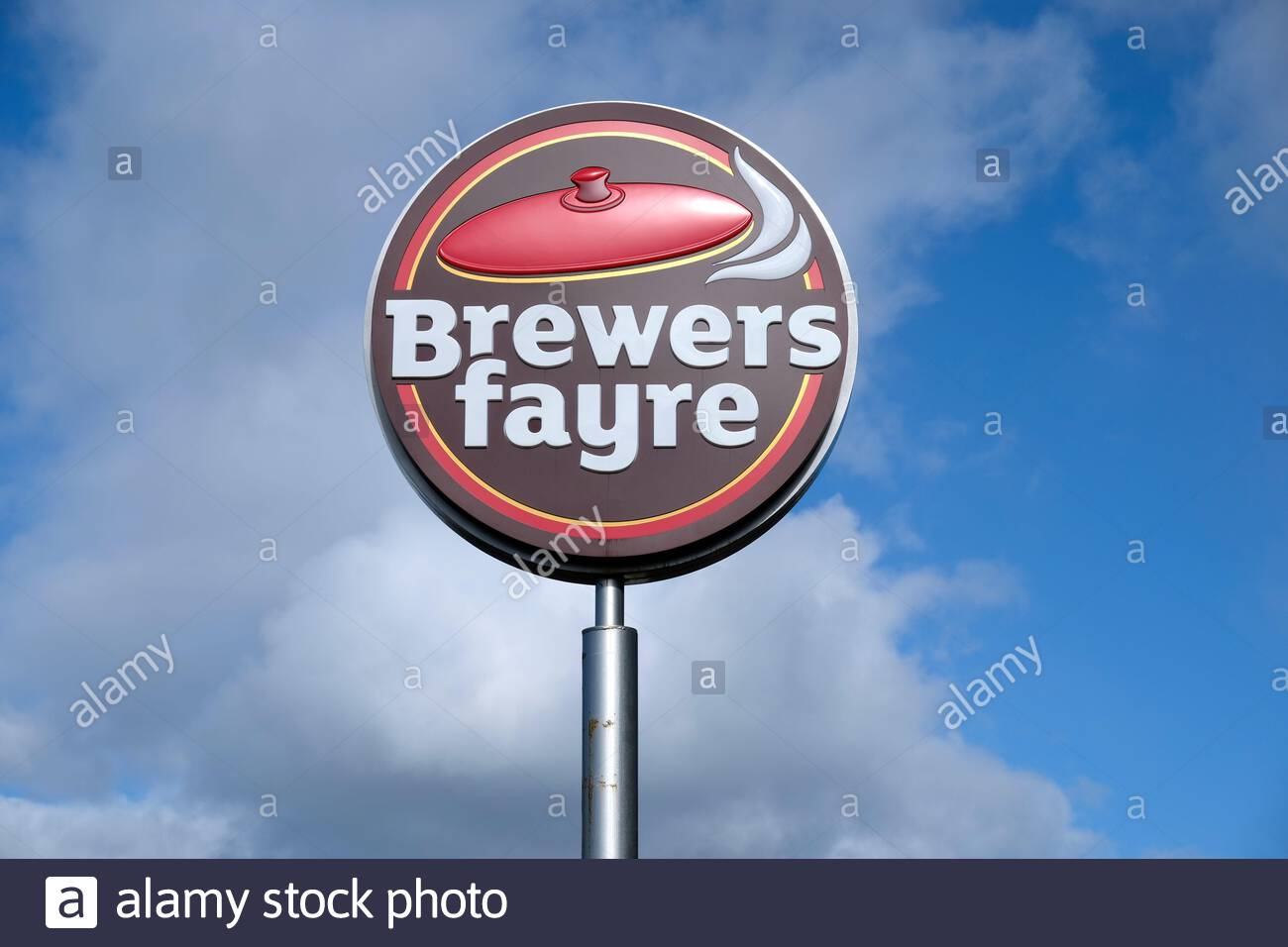 Brewers Fayre, cartello con su licenza per la catena di ristoranti pub Foto Stock