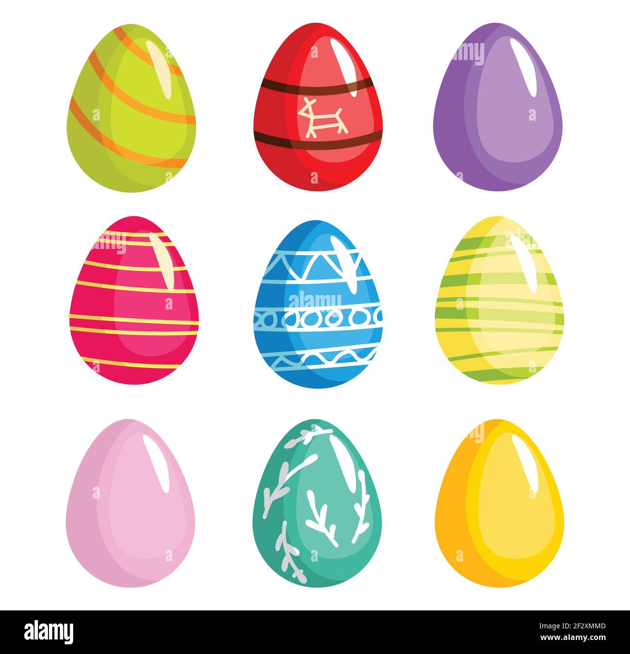 Icon Set uova di Pasqua, vacanze di Pasqua, uova colorate. Vettore Illustrazione Vettoriale
