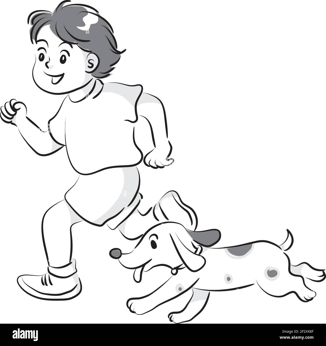 cartone animato con cane - 2 vettore cartone animato ragazzo che corre con cane da compagnia Immagine e Vettoriale - Alamy