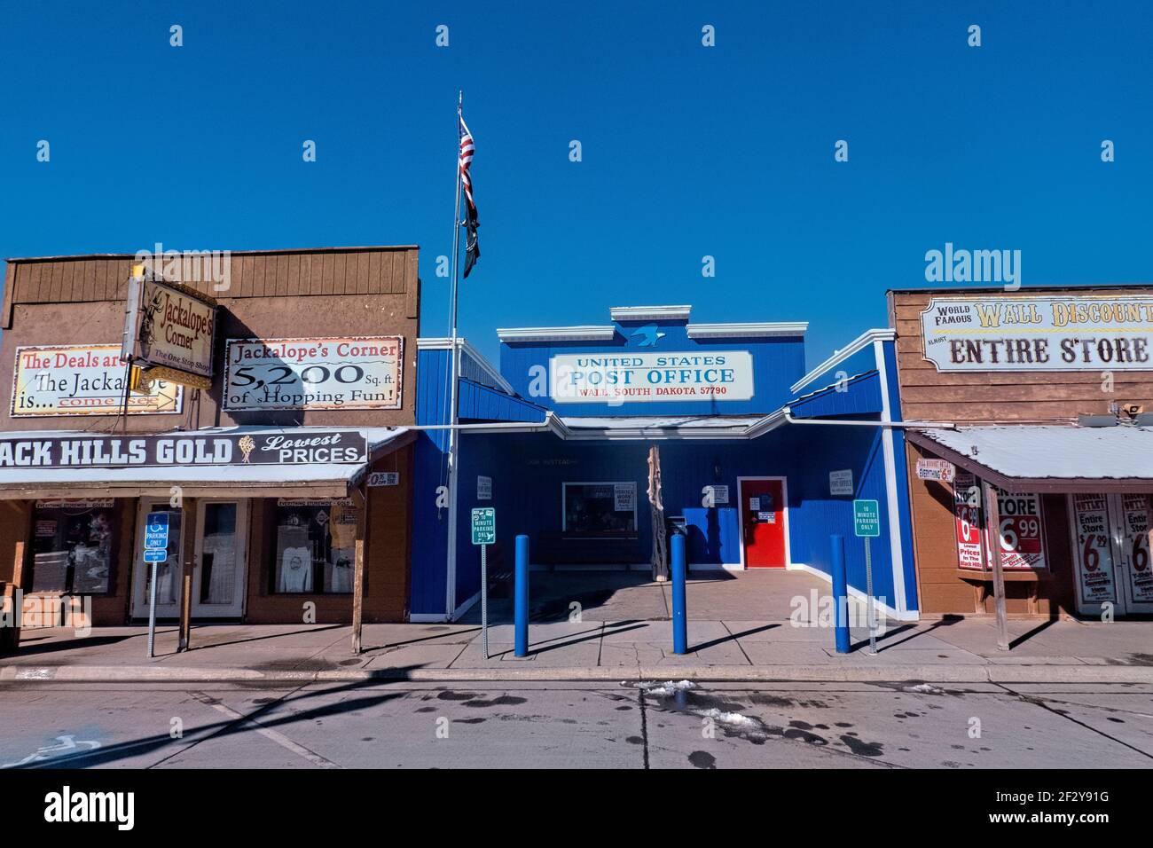 Old Wild West Buildings e US Post Office, Wall Drug Store, Walll, South Dakota, Stati Uniti Foto Stock