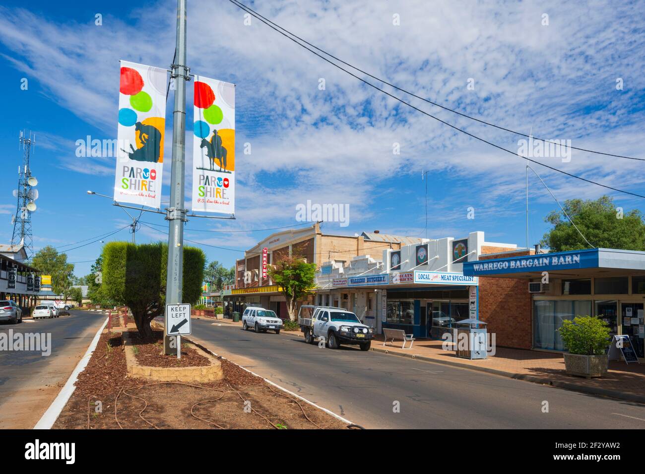 Cunnamulla strada principale, una piccola città rurale nel Paroo Shire, Queensland, QLD, Australia Foto Stock