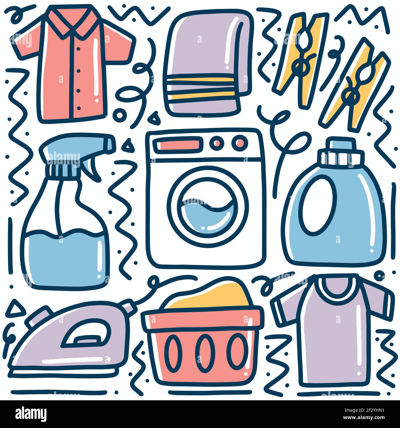 doodle set di utensili per la pulizia disegno a mano Illustrazione Vettoriale