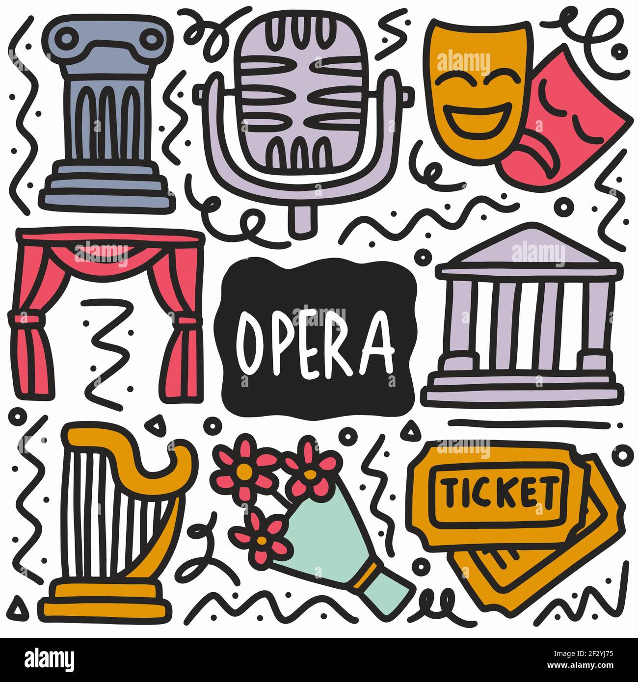 spettacolo d'opera di doodle disegnato a mano Illustrazione Vettoriale