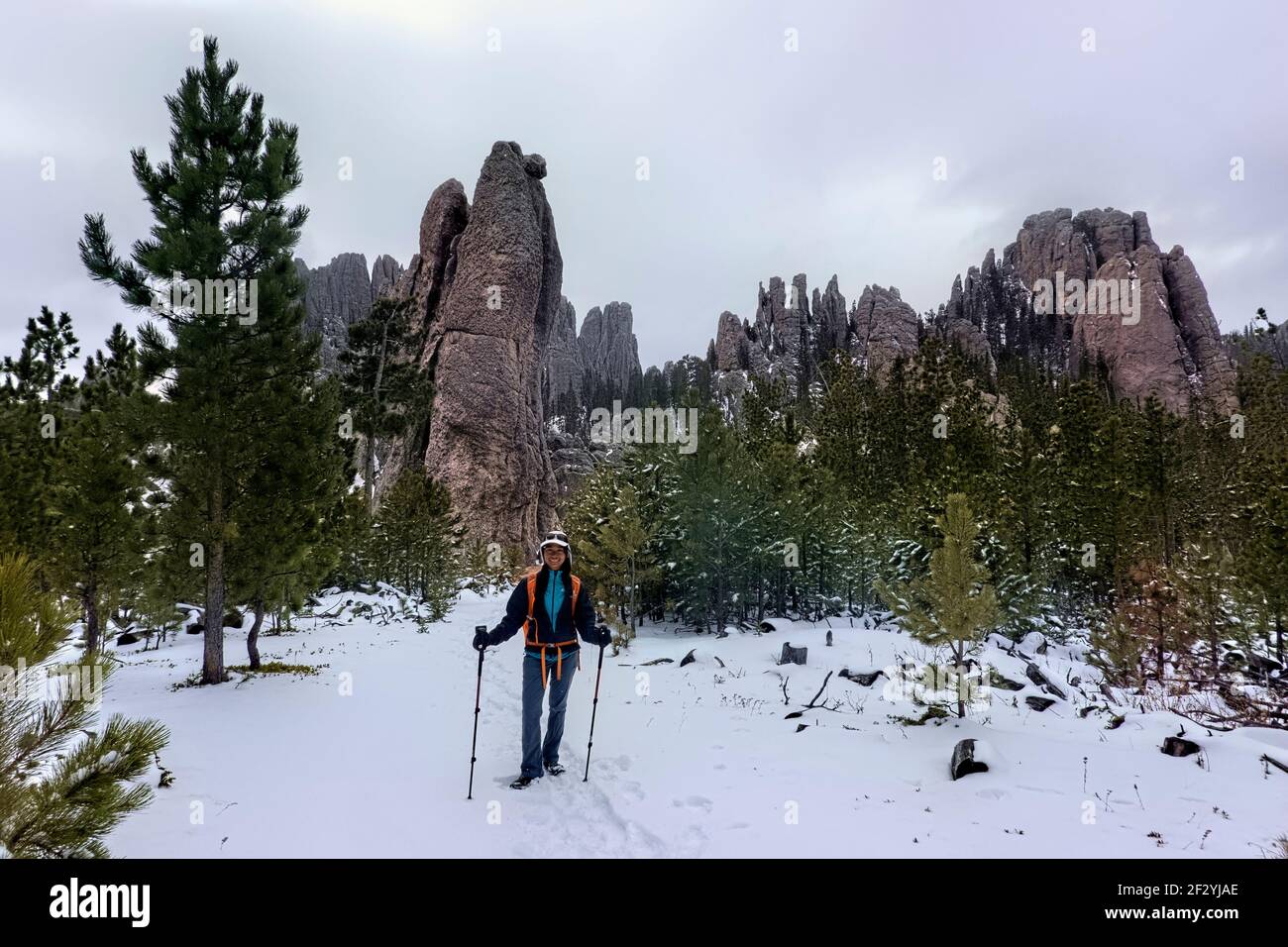 Viiew of the Cathedral Spires, Black Elk Peak Trail, Custer state Park, South Dakota, U.S.A Foto Stock