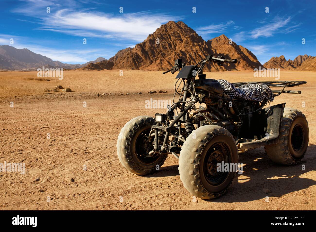 quad nero singolo nel deserto egiziano Foto Stock