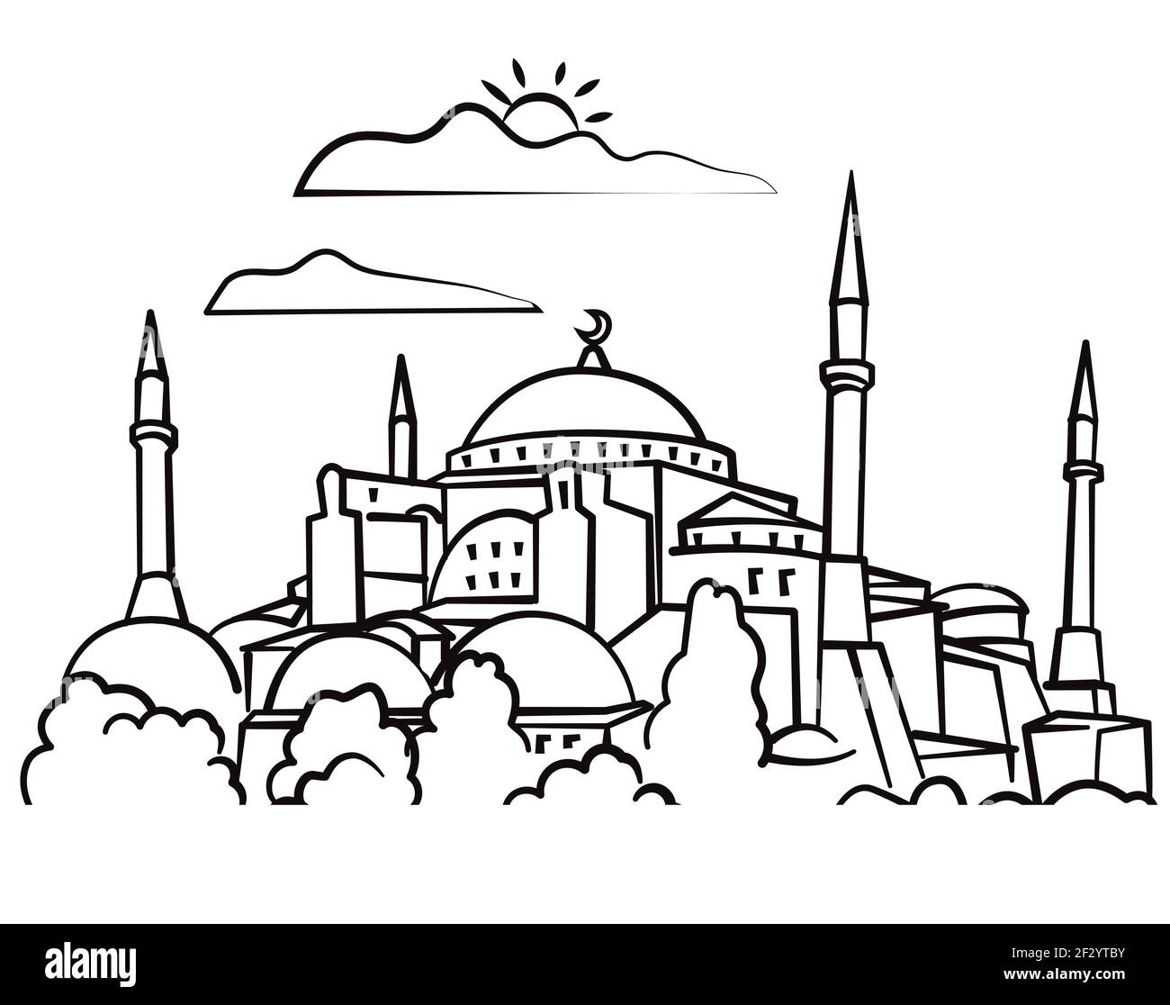 Contorno nero Illustrazione della moschea in Turchia, Istanbul. Illustrazione Vettoriale