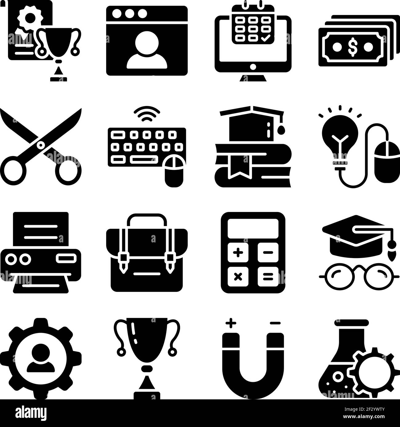 Confezione di icone solide per accessori didattici Illustrazione Vettoriale