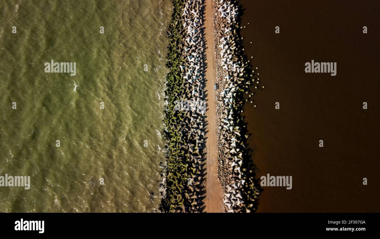 Una vista aerea del Molo Sud a Ventspils, Lettonia Foto Stock