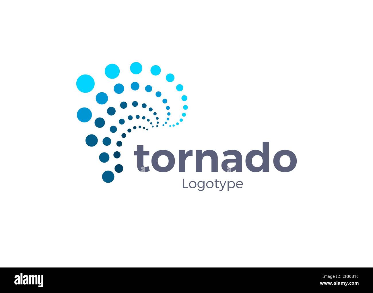 Simbolo astratto dell'uragano. Icona stile punti blu Tornado. Logo Typhoon Concept, stile puntini. Emblema di potere del vento, segno di eddies. Tempesta piatta isolato Illustrazione Vettoriale