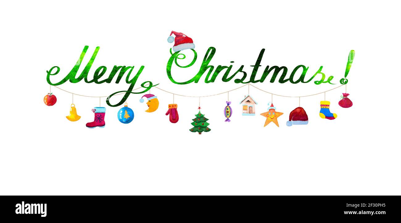 Allegra terra di Natale di giocattoli colorati e icone isolate Foto Stock