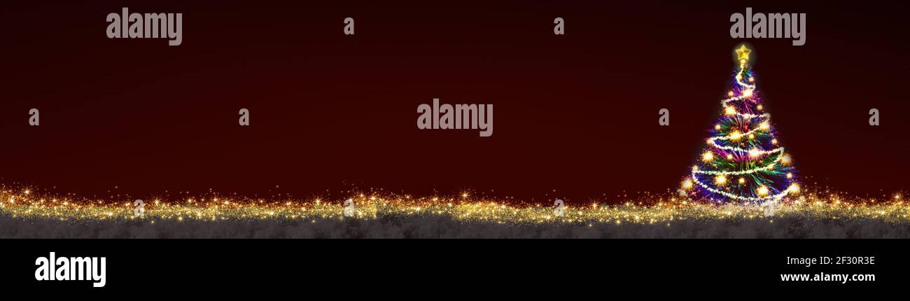 Sfondo natalizio con luci brillanti e neve bianca. Foto Stock