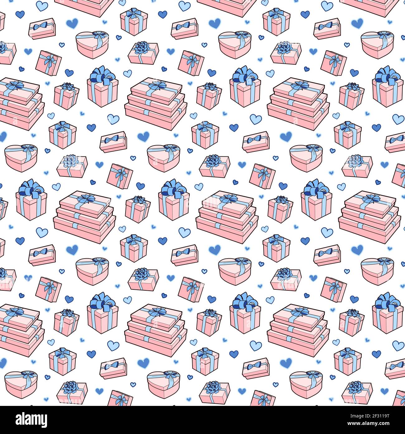 Modello senza giunture vettoriale. Confezione regalo con archi e nastri vettoriali illustrazione della linea artistica Illustrazione Vettoriale