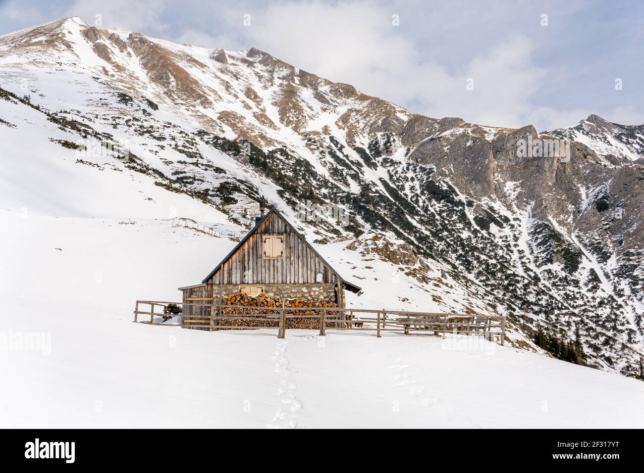 Krumpenalm durante l'inverno, Trovaiach, Austria Foto Stock