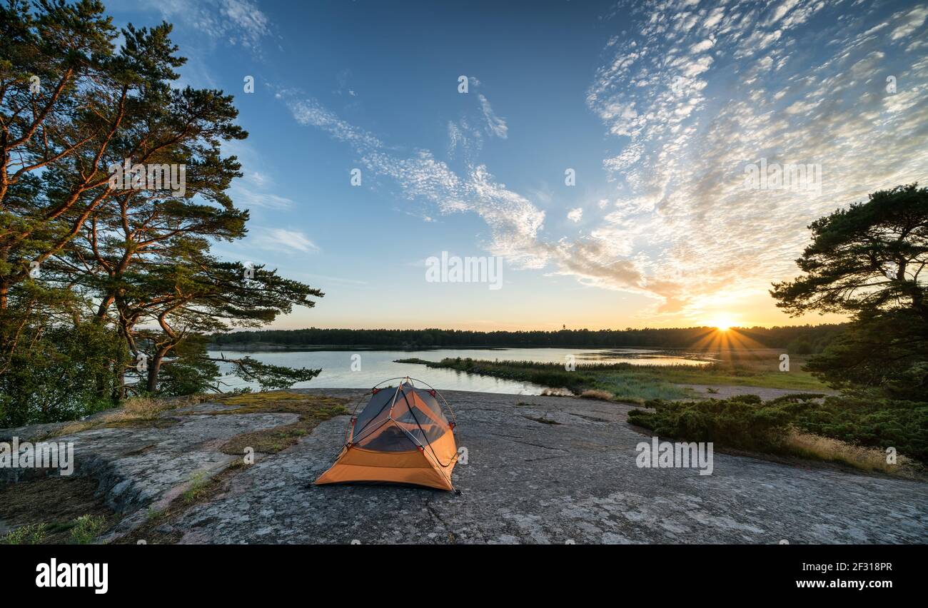 Campeggio sull'isola di Örö, Kemiönsaari, Finlandia Foto Stock