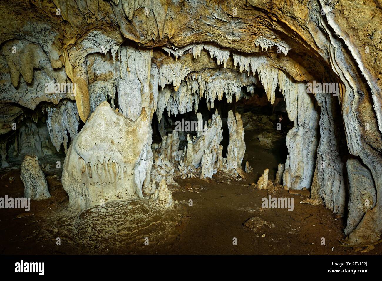 Grotte di Kiwengwa sull'isola di Zanzibar in Tanzania, adorano gli antenati della gente del posto, doni alle pietre sante, stalagmiti e stalattiti formate dal dissolv dell'acqua Foto Stock