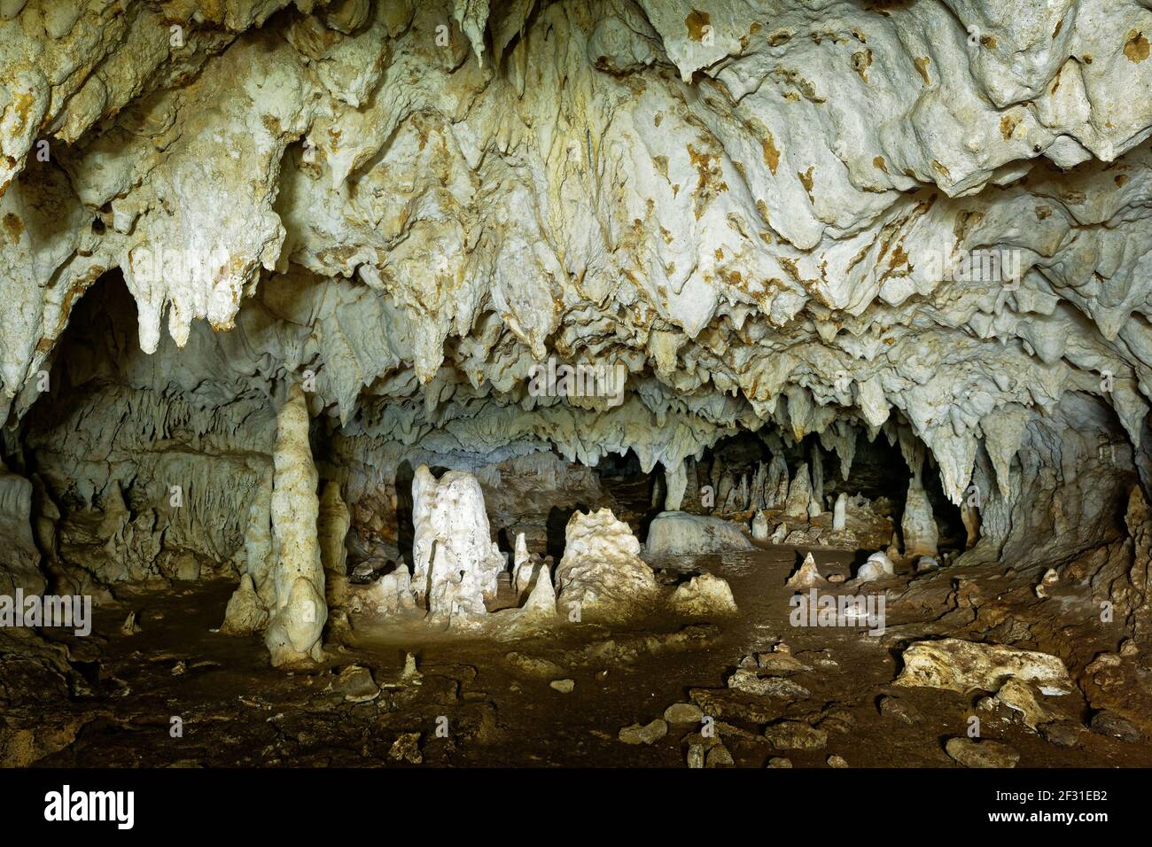 Grotte di Kiwengwa sull'isola di Zanzibar in Tanzania, adorano gli antenati della gente del posto, doni alle pietre sante, stalagmiti e stalattiti formate dal dissolv dell'acqua Foto Stock