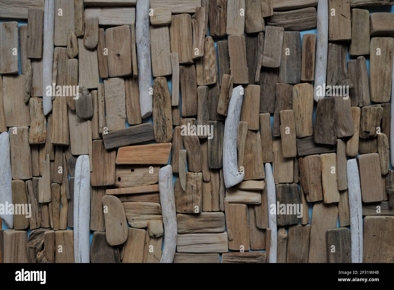 Driftwood wall.beach Driftwood background.Set driftwood grigio marino e marrone.pannello decorativo In uno stile marino.Driftwood decor nautico style.Flat Foto Stock