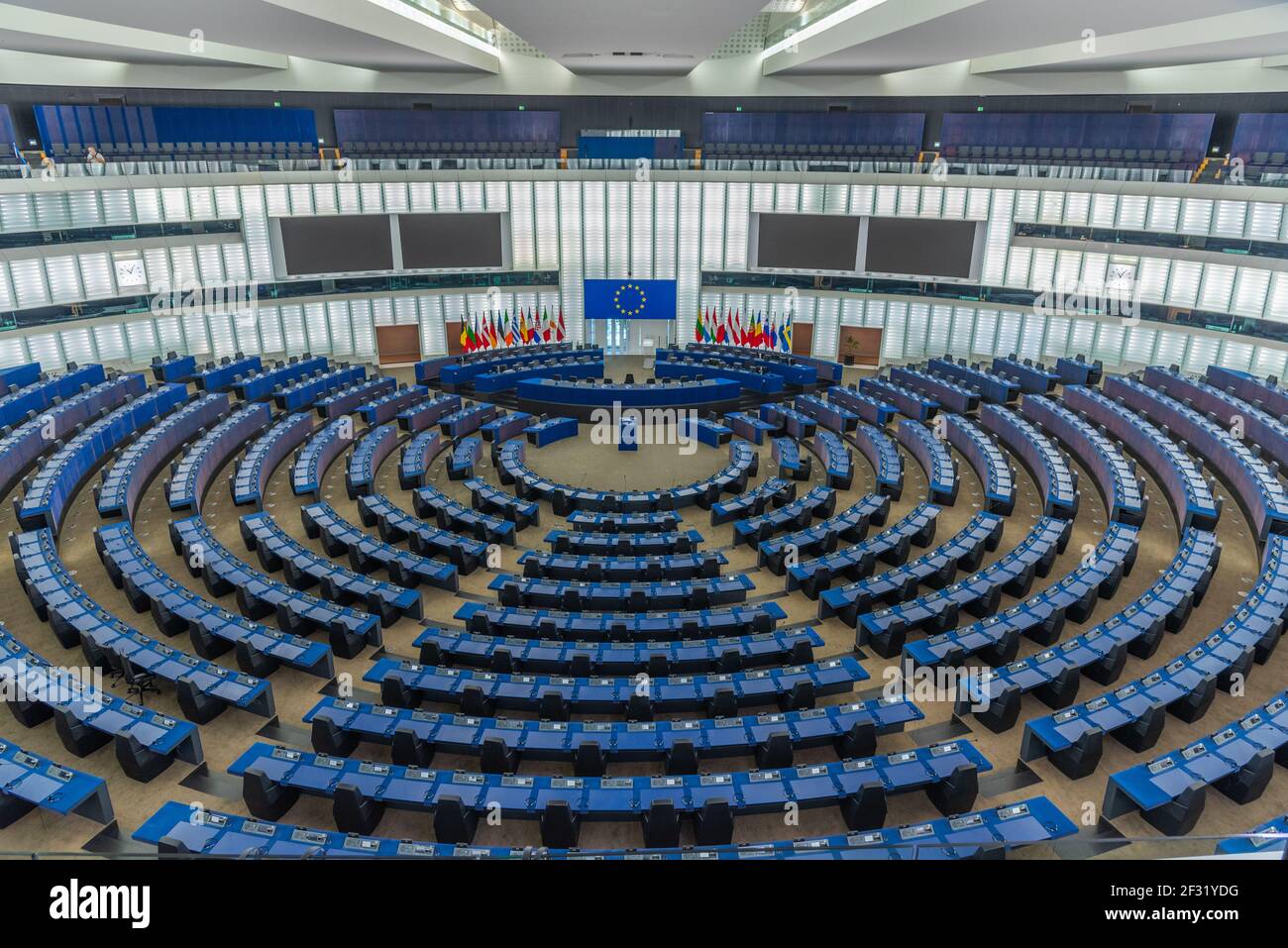 Strasburgo, Francia, 22 settembre 2020: Sala assembleata dell'Emiciclo dell'edificio del parlamento europeo a Strasburgo, Francia Foto Stock