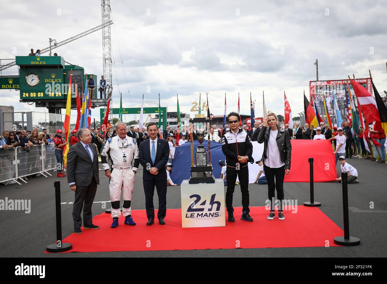 Cerimonia di inizio con la principessa Charlène de Monaco, Jean Todt, Pierre Fillon, Hurley Haywood, ritratto durante la gara di 2019 ore di le Mans 24, dal 15 al 16 giugno sul circuito di le Mans, Francia - Foto Marc de Mattia/DPPI Foto Stock