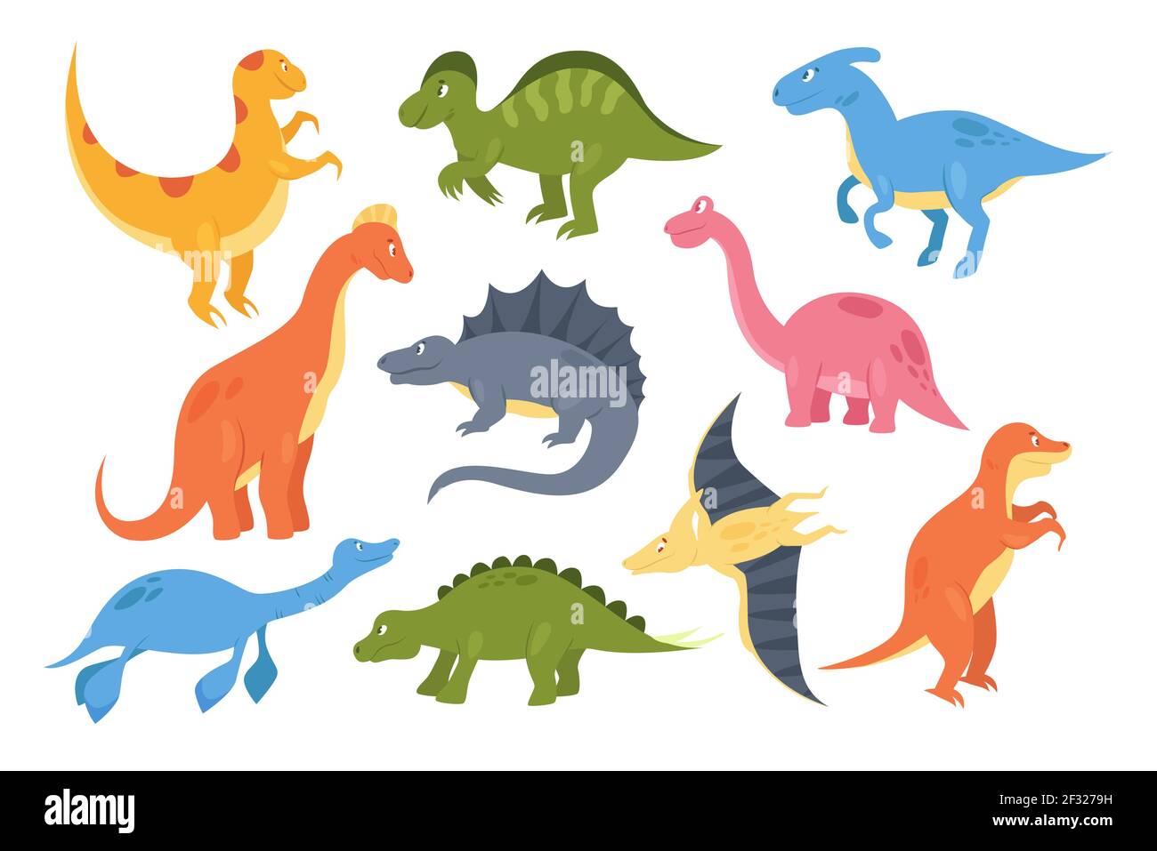 Set di dinosauri, colorati mostri animali preistorici, collezione baby dino paleontologia Illustrazione Vettoriale