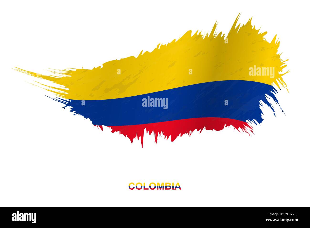 Bandiera della Colombia in stile grunge con effetto ondulato, vettore grunge pennello colpo bandiera. Illustrazione Vettoriale