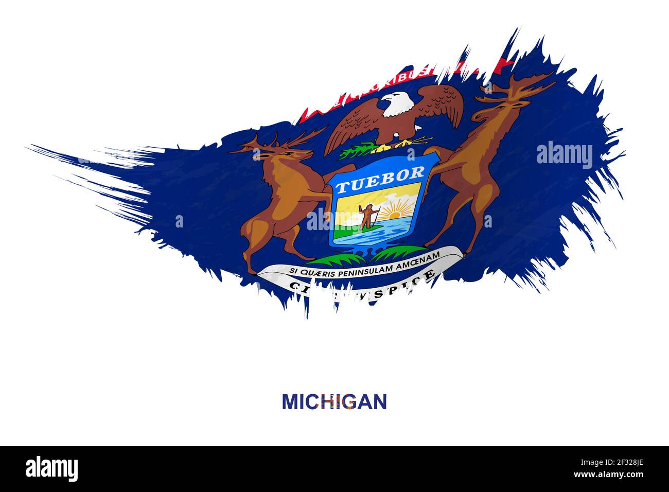 Bandiera dello stato del Michigan in stile grunge con effetto ondulato, vettore grunge pennello traccia flag. Illustrazione Vettoriale