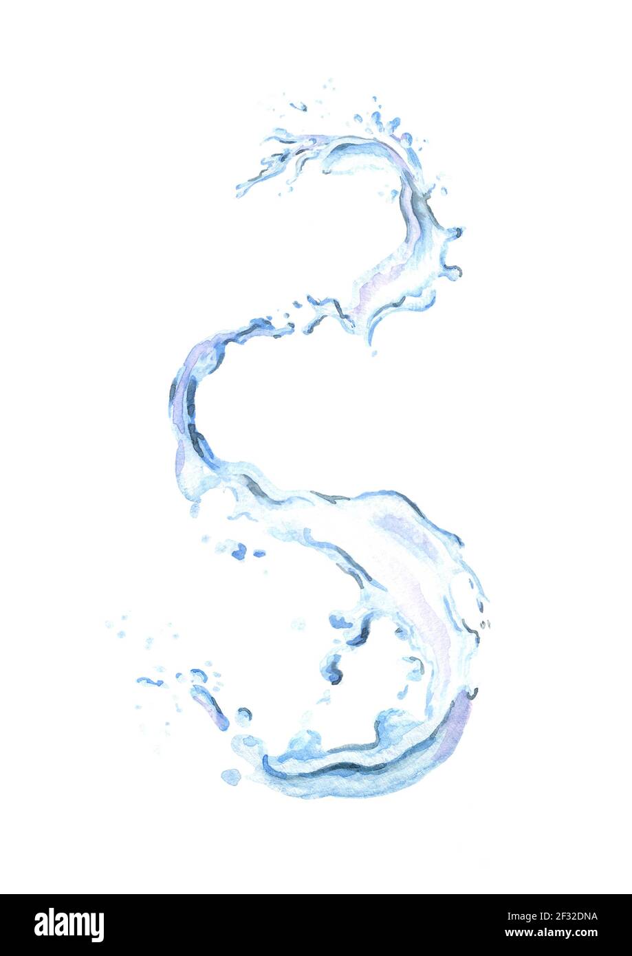 Spirale ad acqua con spruzzi isolati su sfondo bianco. Illustrazione disegnata a mano con acquerello Foto Stock