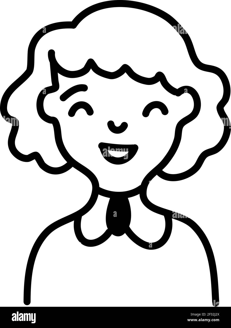 Donna felice con capelli ricci corti, illustrazione, vettore su sfondo bianco Illustrazione Vettoriale