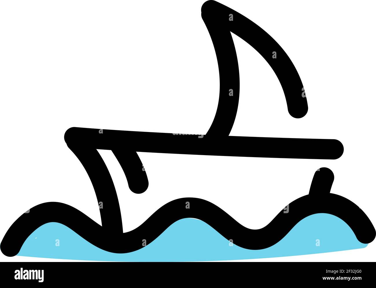 Nave vela su un acqua, illustrazione, vettore su uno sfondo bianco Illustrazione Vettoriale