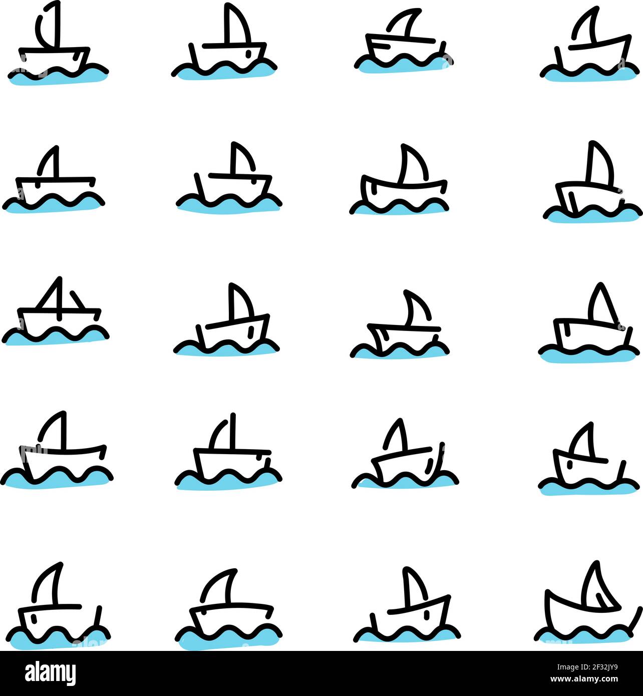 Piccole navi su un'acqua, illustrazione, vettore su uno sfondo bianco Illustrazione Vettoriale