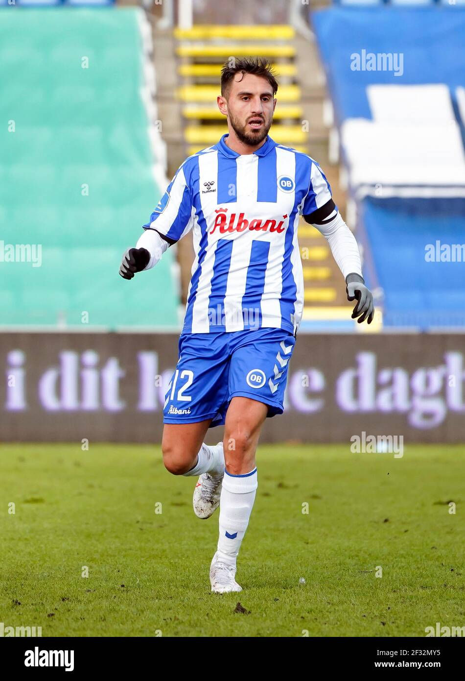 Odense, Danimarca. 14 Marzo 2021. BAHKIM Kadrii (12) di OB visto durante la partita 3F Superliga tra Odense Boldklub e Broendby IF al Nature Energy Park di Odense. (Photo Credit: Gonzales Photo/Alamy Live News Foto Stock