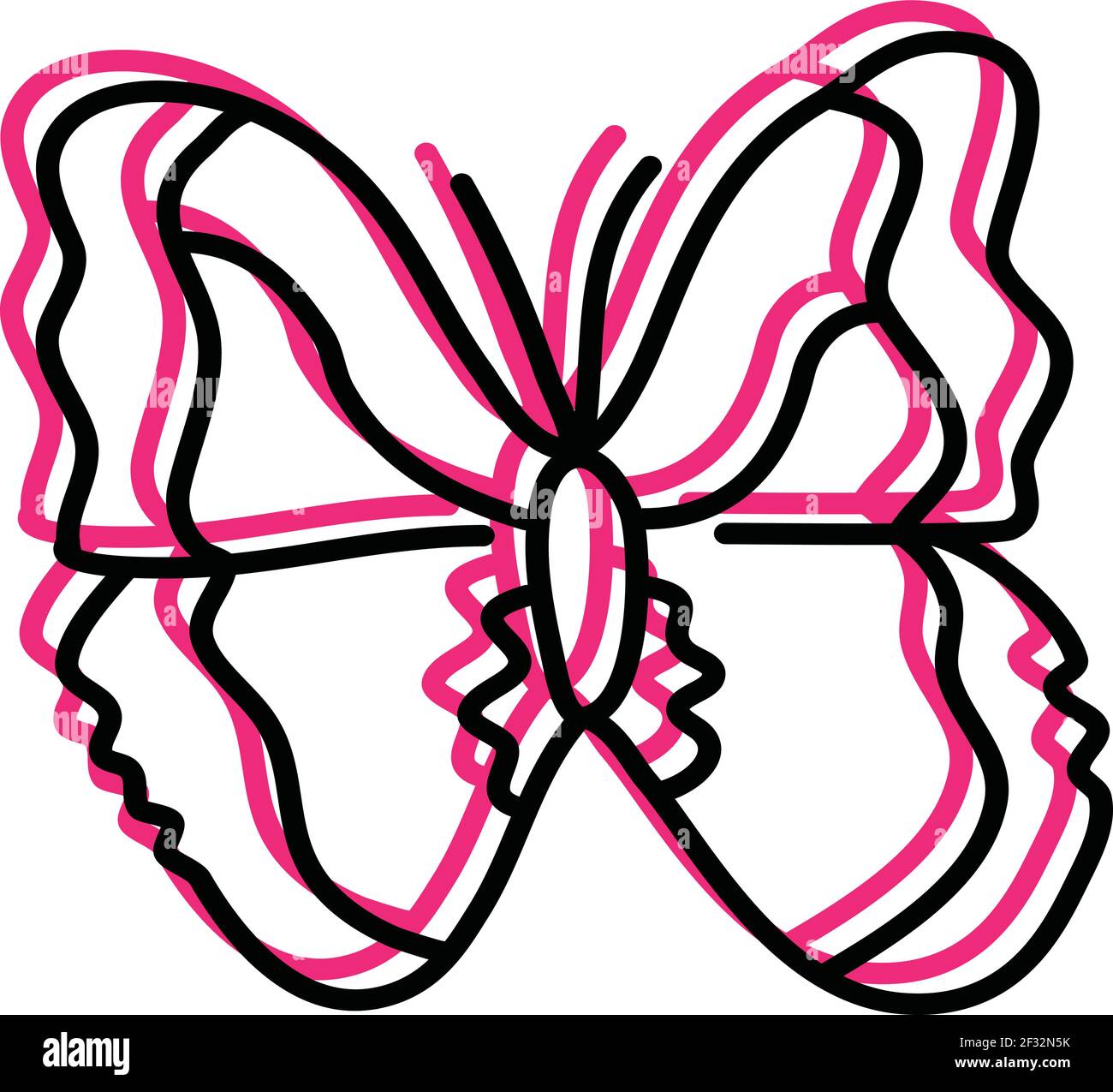 Farfalla rosa al neon con ali spalancate, illustrazione, vettore su sfondo bianco Illustrazione Vettoriale