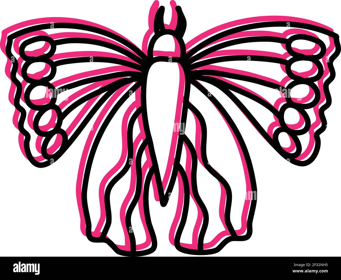Farfalla rosa con ali insolite, illustrazione, vettore su sfondo bianco Illustrazione Vettoriale